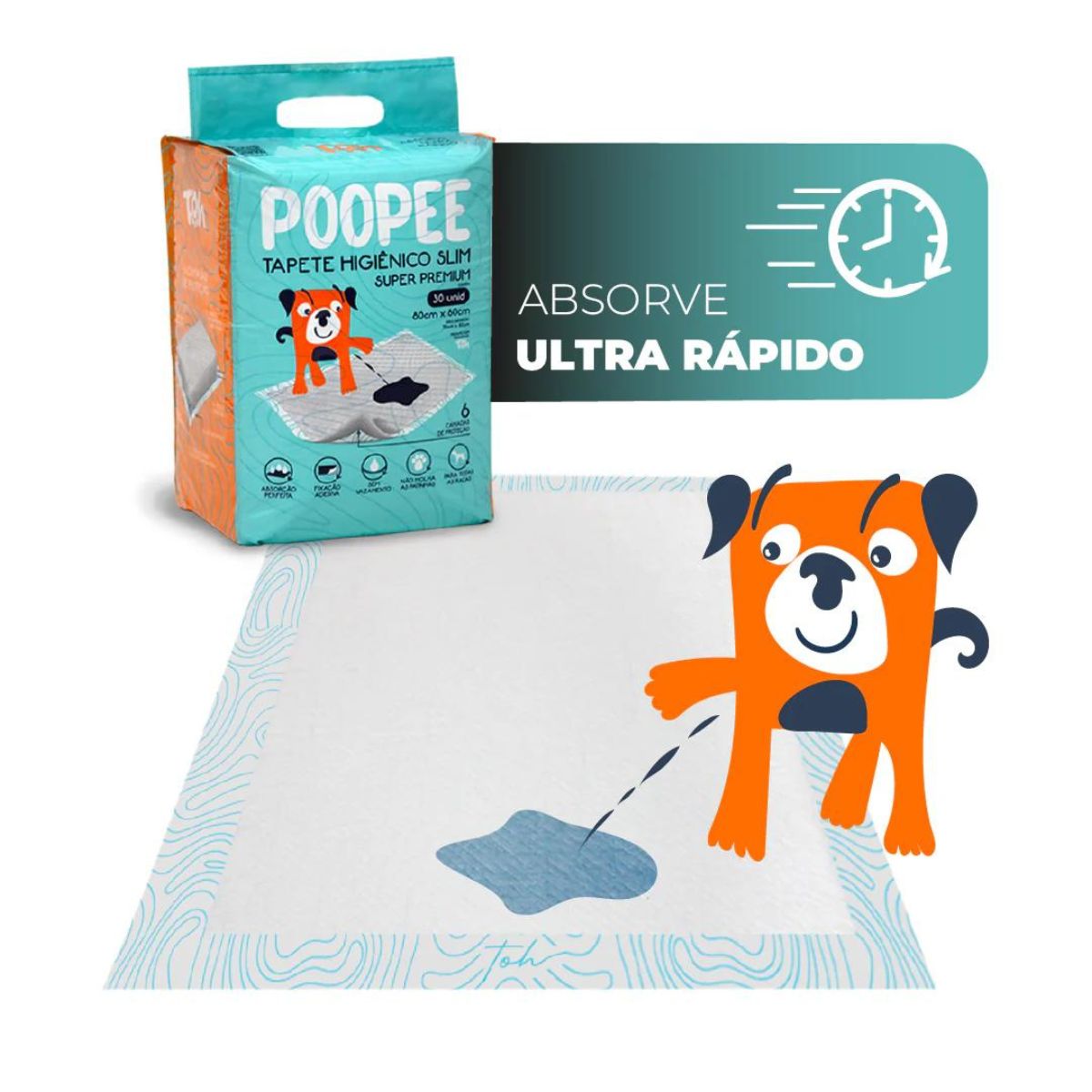 Tapete Higiênico Para Cachorro 30 Unidades 80x60cm Slim Poopee Toh