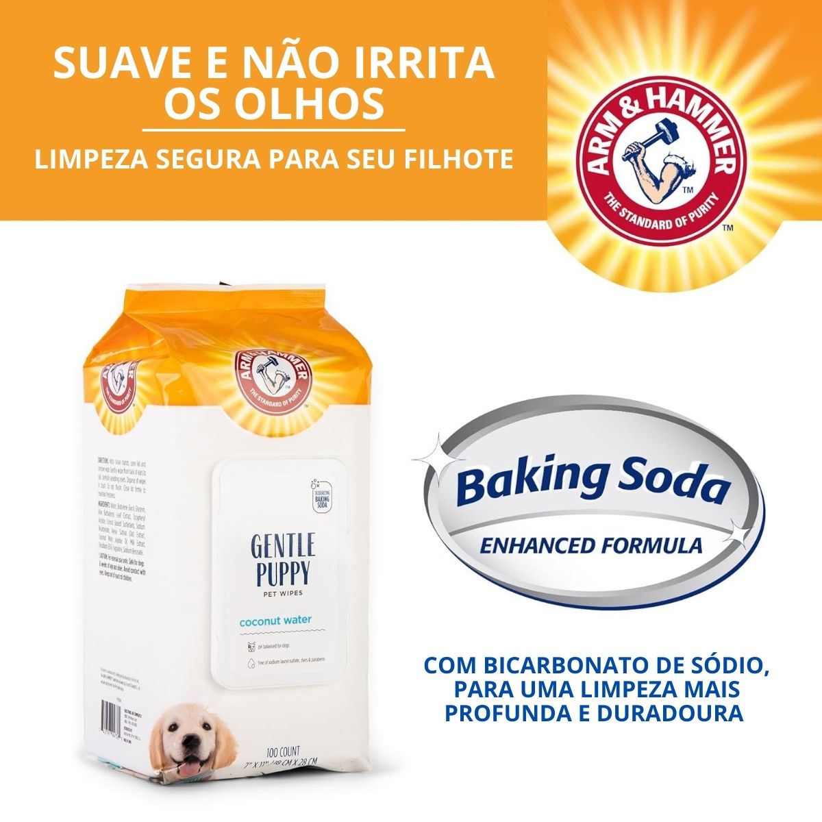 Lenços Umedecidos para Filhotes Gentle Puppy Wipes 100 Un Arm & Hammer