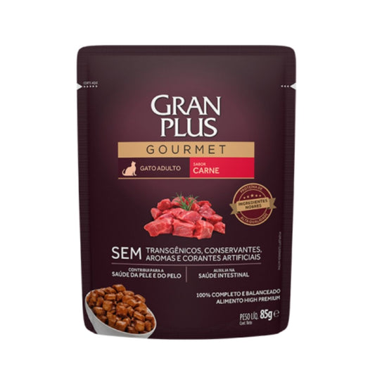 Sachê Ração Úmida para Gatos Adultos Gourmet Gran Plus Carne 85g