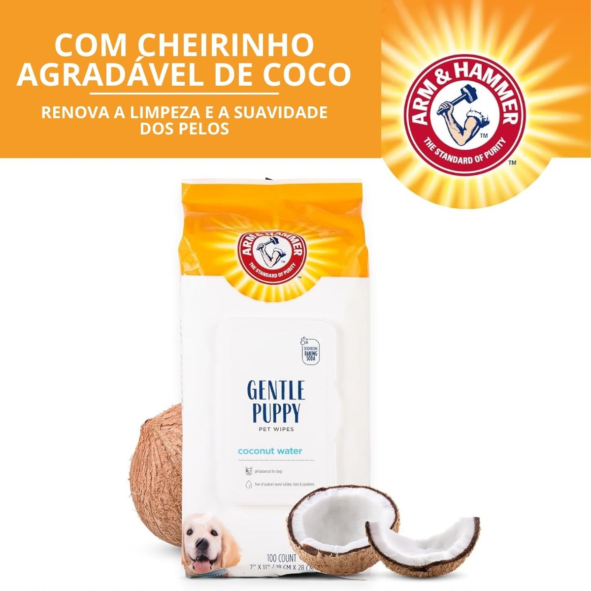 Lenços Umedecidos para Filhotes Gentle Puppy Wipes 100 Un Arm & Hammer