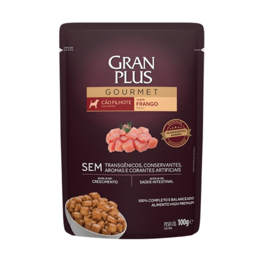 Ração Úmida para Filhotes Gourmet Gran Plus Frango Sachê 100g 18 Und